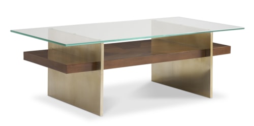 Contemporary Glass-Top Cocktail Table with Plank Shelf
