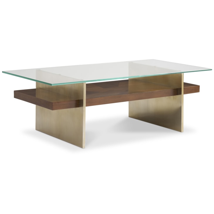 Sherrill Occasional VOYAGE MAISON Glass-Top Cocktail Table w/Plank Shelf