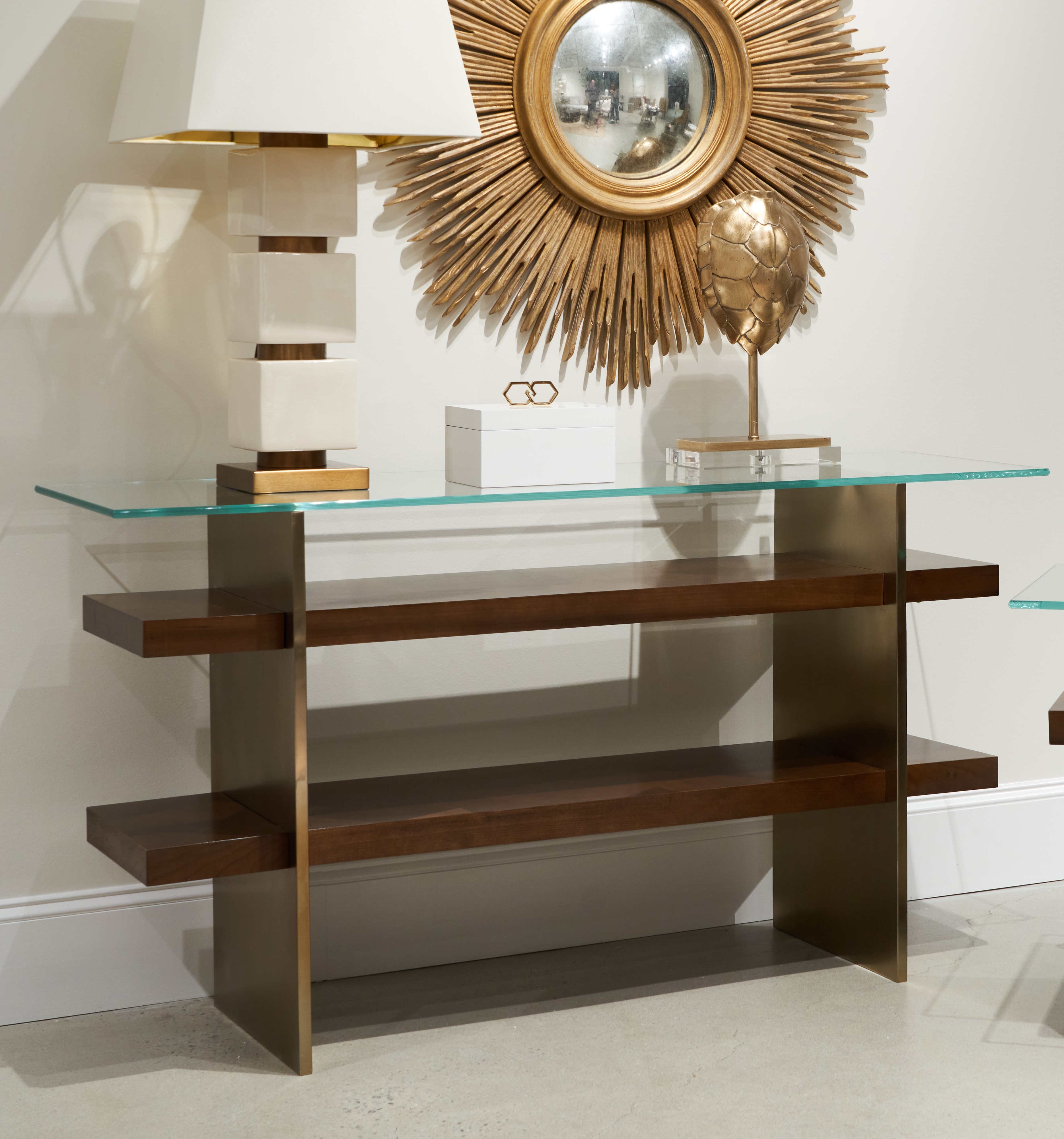 Sherrill Occasional VOYAGE MAISON 60" Glass-Top Console Table w/Plank Shelves