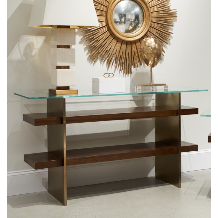 Sherrill Occasional VOYAGE MAISON 60" Glass-Top Console Table w/Plank Shelves