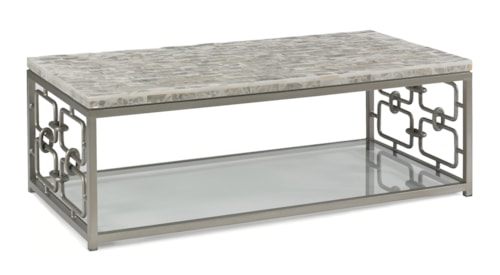 Modern Polished-Top Cocktail Table with Glass Shelf