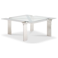 Contemporary 38" Sq. Stainless Steel Cocktail Table with Glass Top