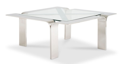 Contemporary 38" Sq. Stainless Steel Cocktail Table with Glass Top