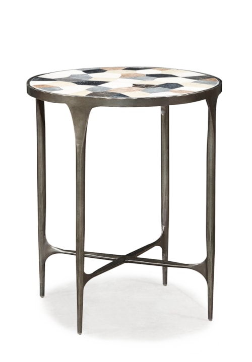 Mid-Century Modern Round End Table with Stained Glass Top