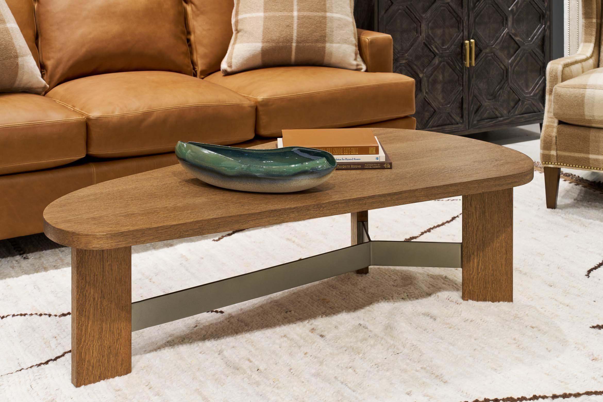 58" Kidney Cocktail Table w/Metal Trestle