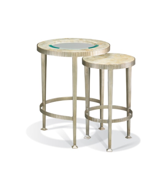 Modern Elegant Hand-Forged Iron Nesting Tables with Glass Inset Top