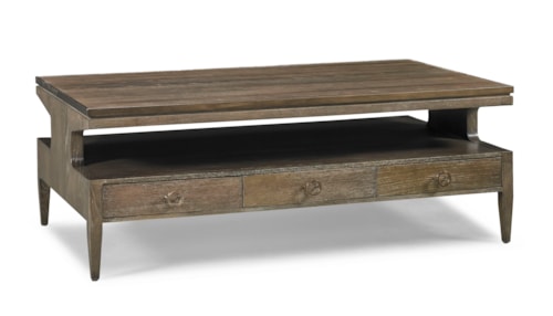 Mid-Century Modern Rectangular Storage Cocktail Table with Open Shelf