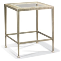 Modern Elegant 22" Square Forged-Iron Side Table with Glass Inset Top