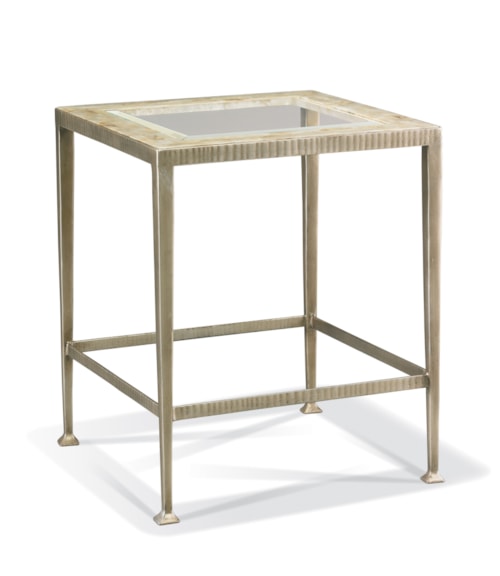 Modern Elegant 22" Square Forged-Iron Side Table with Glass Inset Top