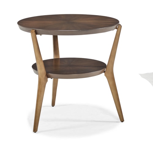 Mid-Century Modern 24" Round Side Table with Offset Lower Shelf