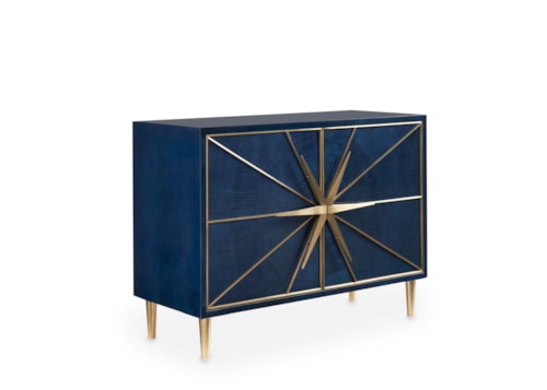 Ultra-Modern Sapphire Cabinet with Decorative Gold Hardware