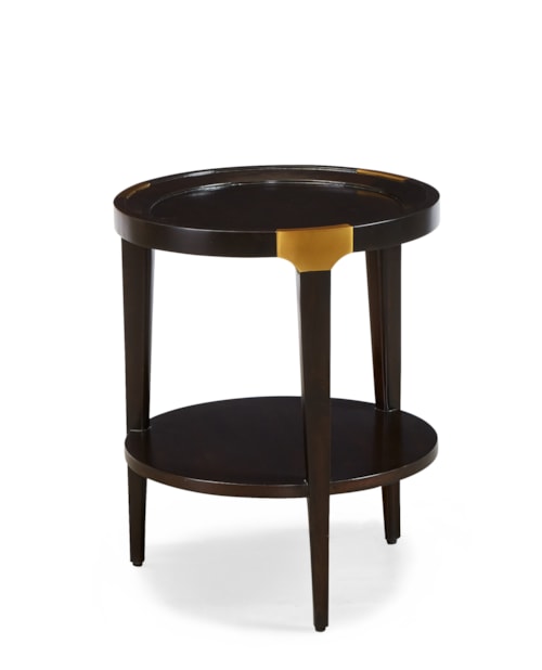 Mid-Century Modern 18" Round Chairside Table with Antique Brass Brackets