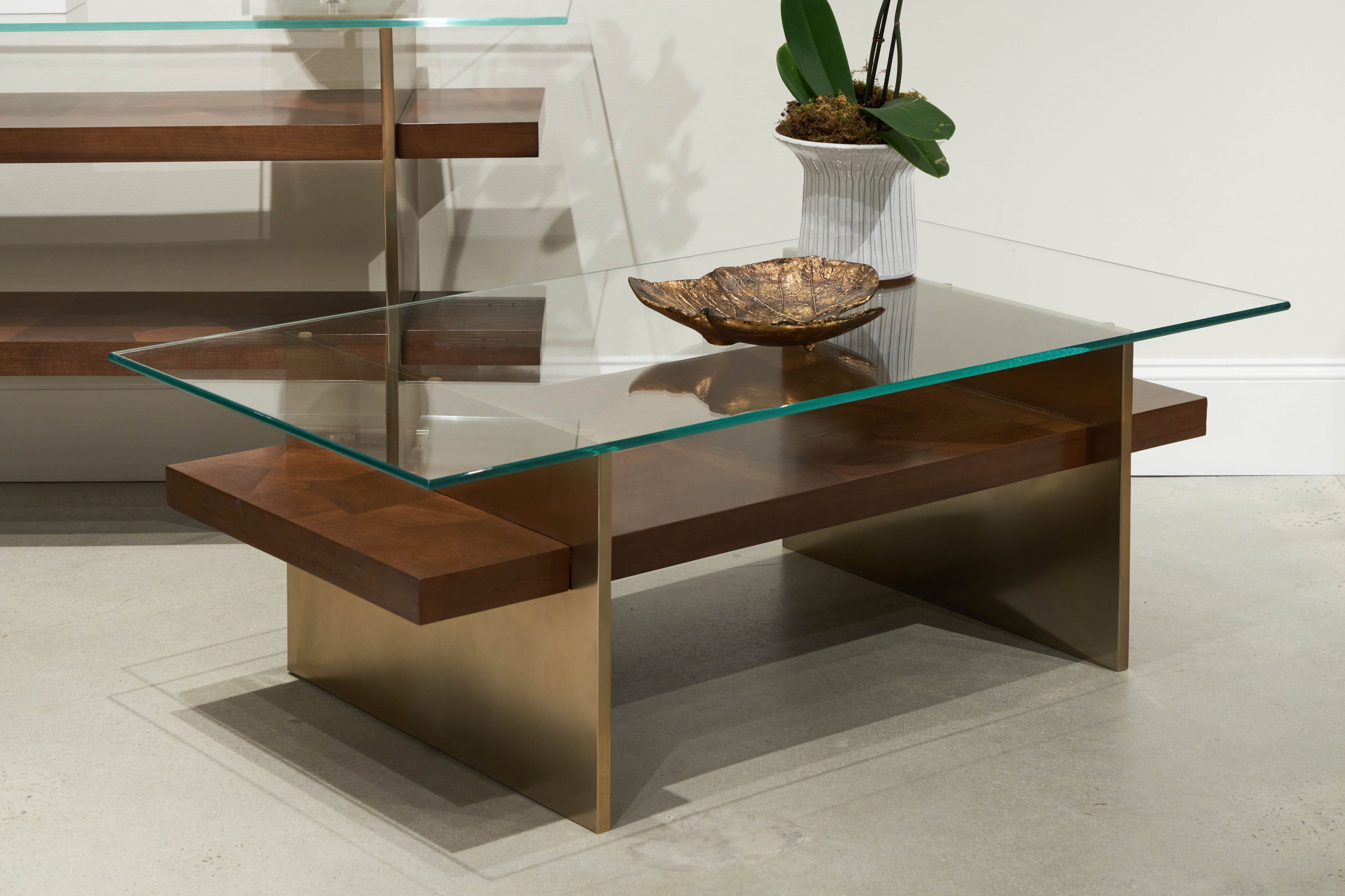 Glass-Top Cocktail Table w/Plank Shelf