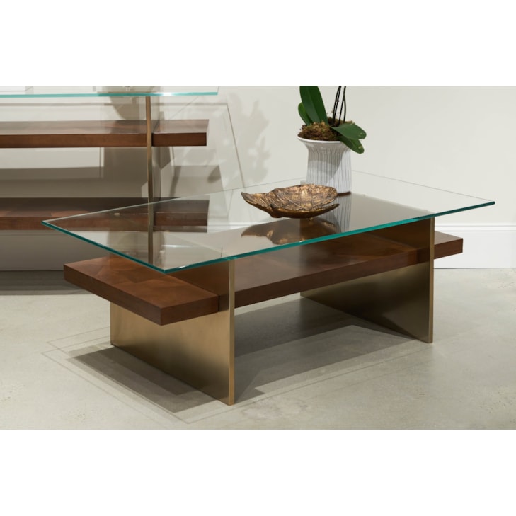 Sherrill Occasional VOYAGE MAISON Glass-Top Cocktail Table w/Plank Shelf
