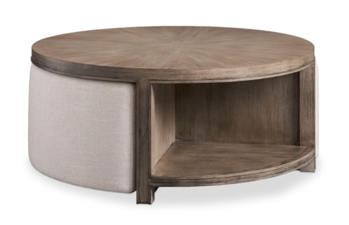 Transitional Round 2-Shelf Cocktail Table with 2 Stools