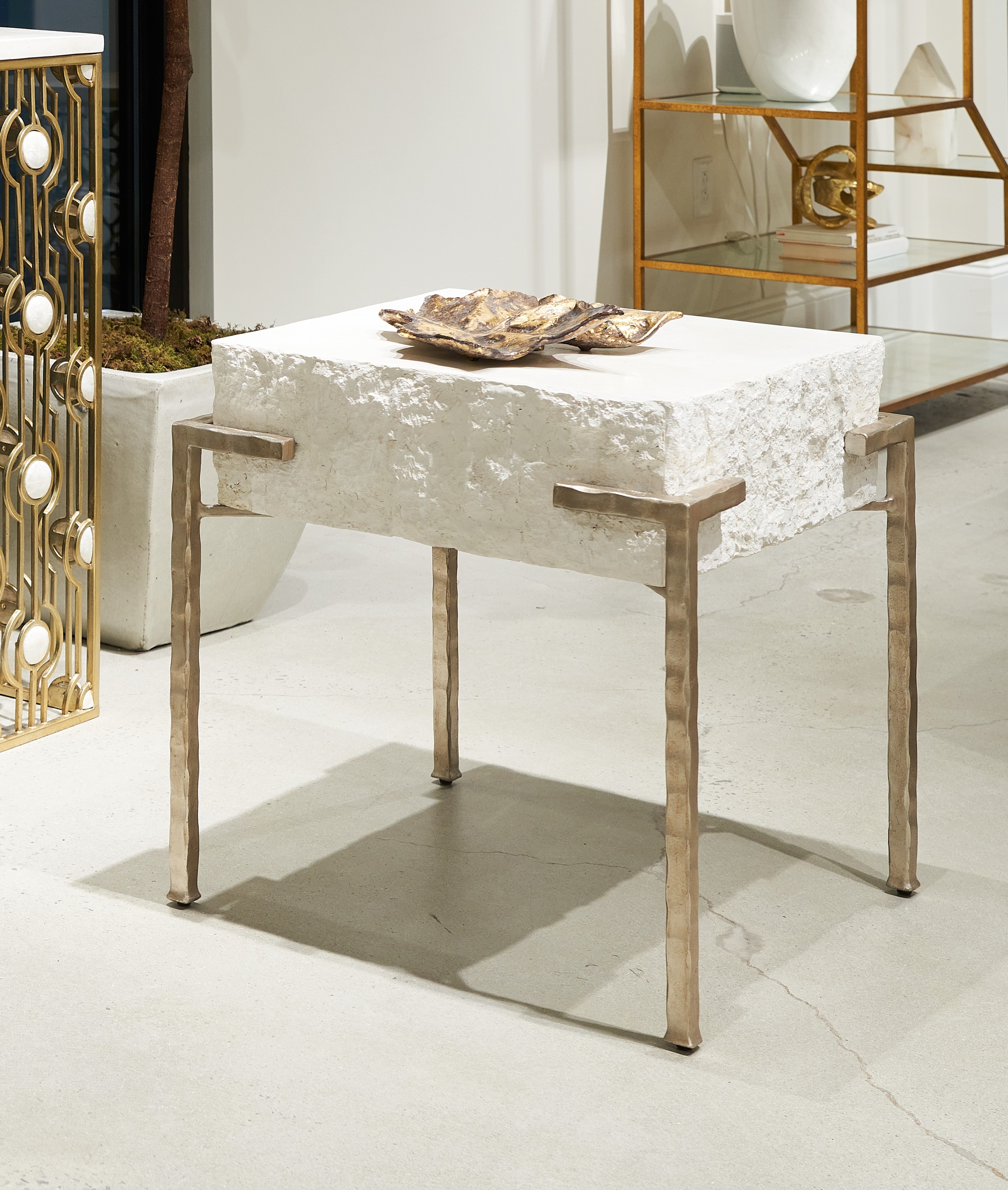 Agate-Top End Table w/Textured Metal Base