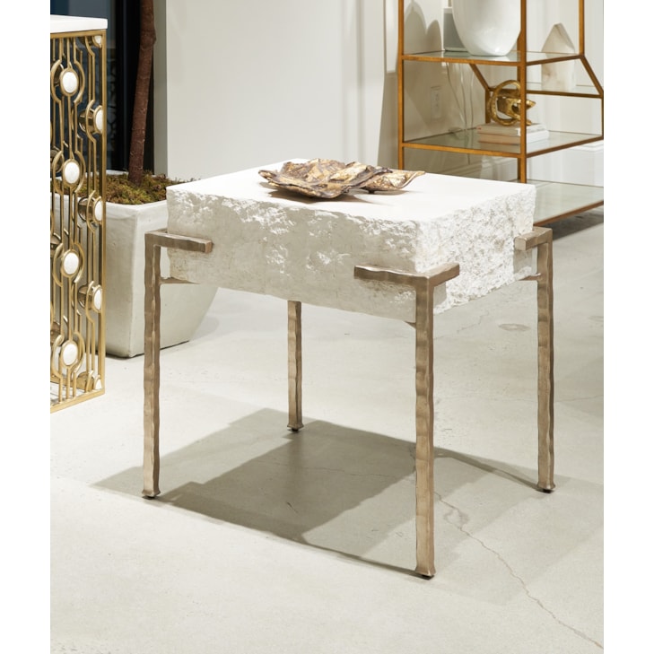 Sherrill Occasional VOYAGE MAISON Agate-Top End Table w/Textured Metal Base