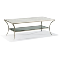 Transitional Marble-Top Cocktail Table with Glass Mid-Shelf