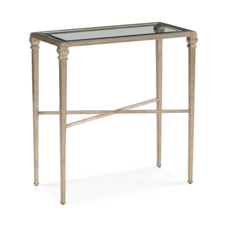 Glass-Top Metal Side Table w/X-Stretcher