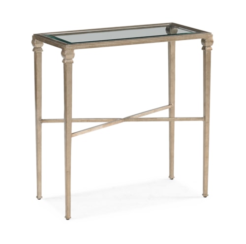 Traditional Glass-Top Metal Side Table with X-Stretcher