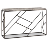 Modern Sculptural Console Table with Polished Marble Inset Top