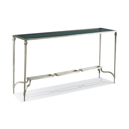 Glass-Top Console Table w/Chainlink Trestle