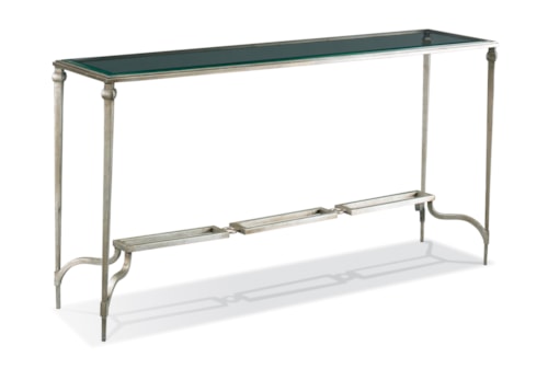 Transitional Glass-Top Console Table with Chainlink Trestle