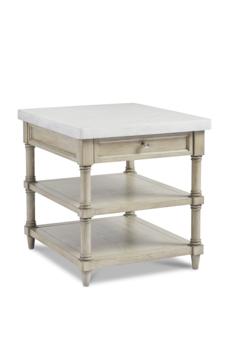 Transitional Rectangular 1-Drawer End Table with 2 Shelves