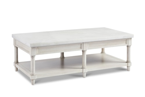 Transitional Rectangular 1-Shelf Cocktail Table with Marble Top