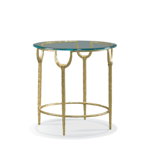 Round Lamp Table with Hammered Texture Iron Base