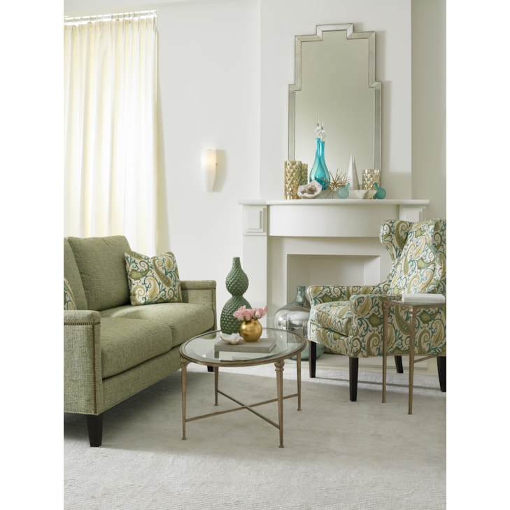 Sherrill Occasional DIEGO Oval Glass-Top Cocktail Table w/X-Stretcher