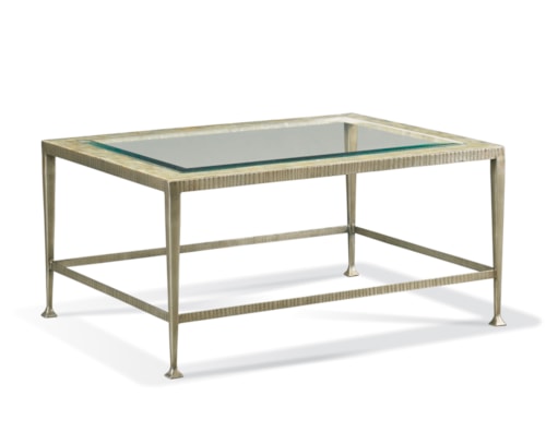 Modern Elegant Forged Iron Cocktail Table with Inset Glass Top