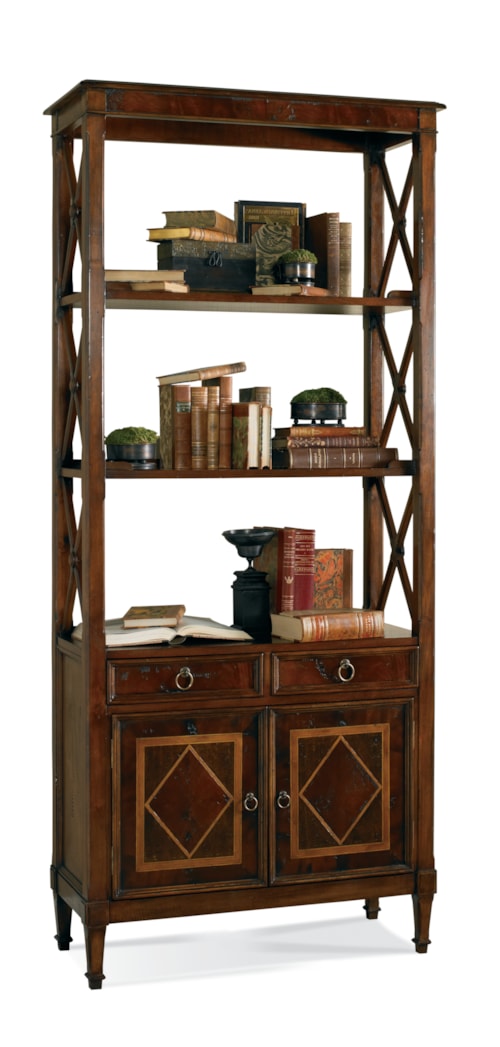 Traditional 2-Door Etagere with Two Drawers