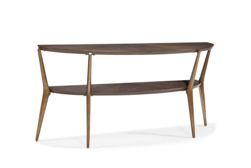 Mid-Century Modern 68" Demilune Console Table with Lower Shelf