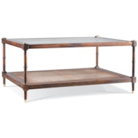 Rustic 1-Shelf Rectangular Cocktail Table with Glass Top