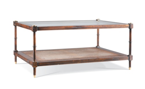 Rustic 1-Shelf Rectangular Cocktail Table with Glass Top