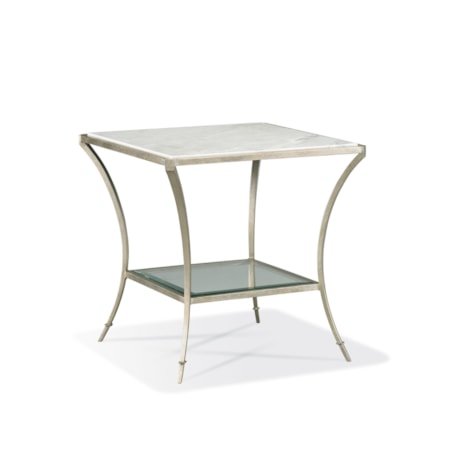 Sq. Marble-Top End Table w/Glass Mid-Shelf