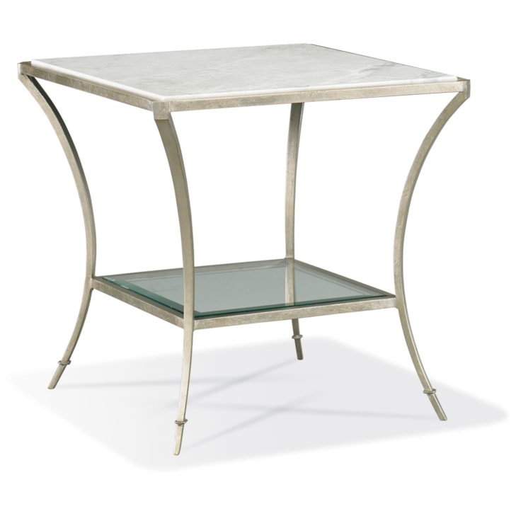 Sherrill Occasional INFINITY Sq. Marble-Top End Table w/Glass Mid-Shelf