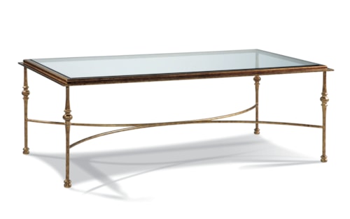 Glass Top Cocktail Table in Aged Brass Finish