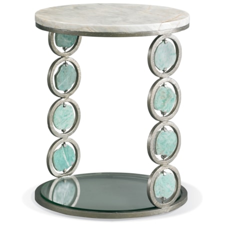 Jade Stone Accent Table w/Glass Base