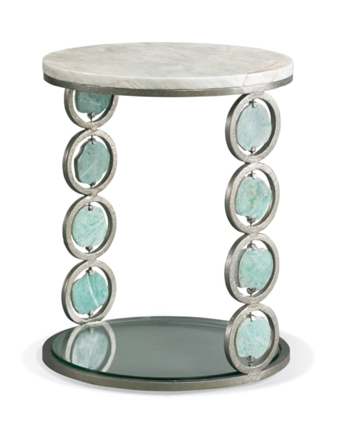 Contemporary Jade Stone Accent Table with Glass Base