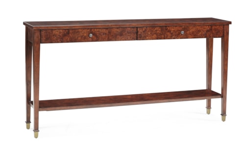 Transitional Two-Drawer Slim-Profile Console Table with Leg Ferrules