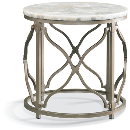 Metal Drum-Style Lamp Table w/Onyx Top