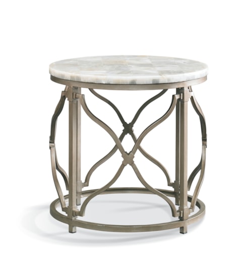 Metal Drum-Style Lamp Table w/Onyx Stone Top