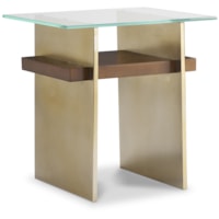 Contemporary Sculptural Glass-Top End Table with Open Shelf