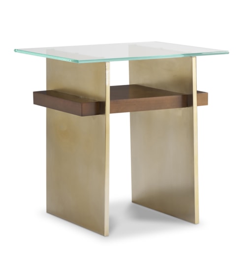 Contemporary Sculptural Glass-Top End Table with Open Shelf
