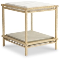 Contemporary Stone-Top End Table with Lower Shelf