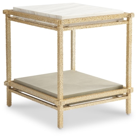 Stone-Top End Table w/Lower Shelf
