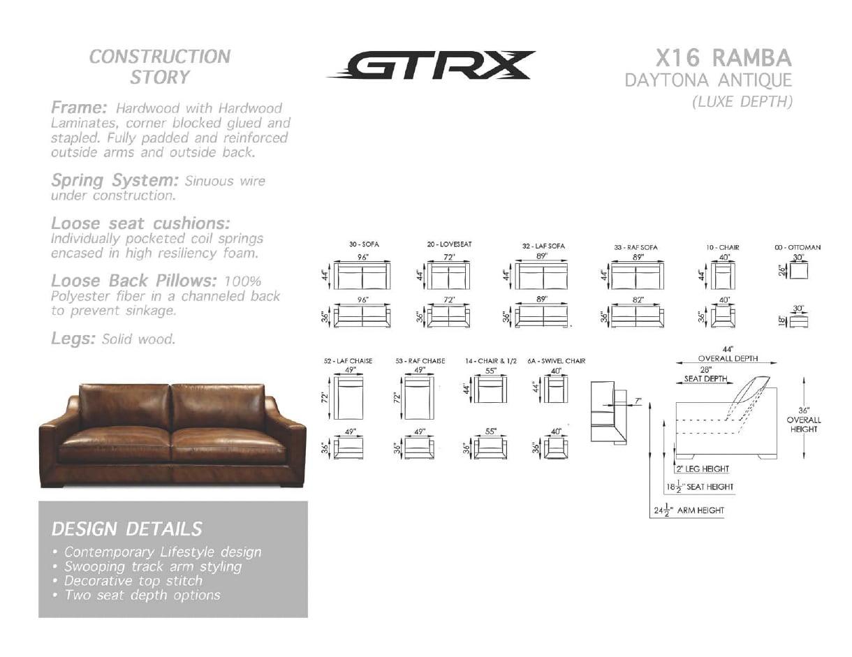 GTR Leather Daytona All-Leather Luxe Sofa w/Track Arms