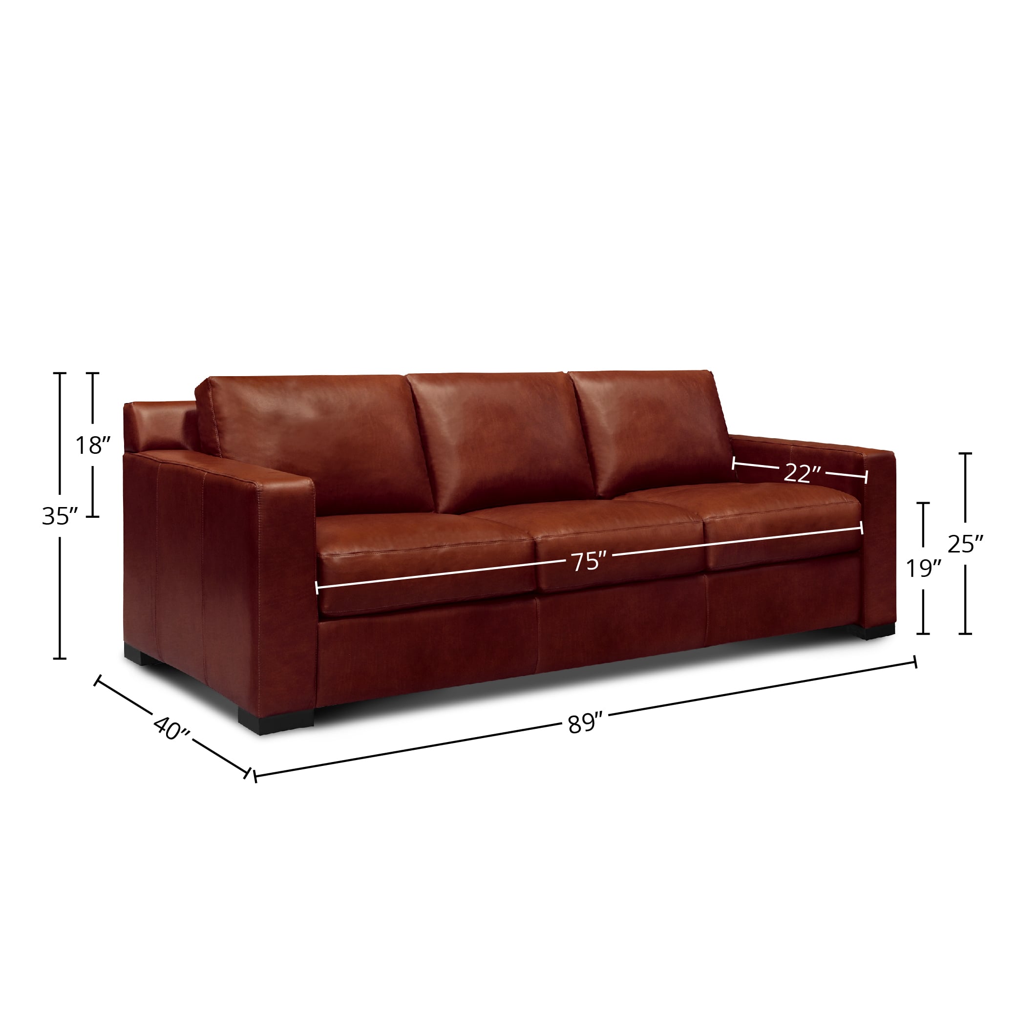 Leather Sofa w/Solid Block Feet
